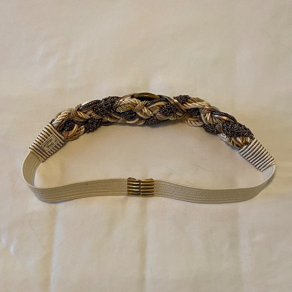 Vintage 80s 90s The Leather Shop- Braided Gold Cord Belt-Ornate-Medallion- Large - Picture 6 of 9